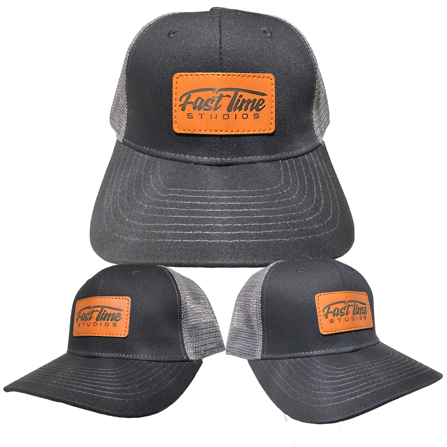 Leather Patch Hat - Grey/Black